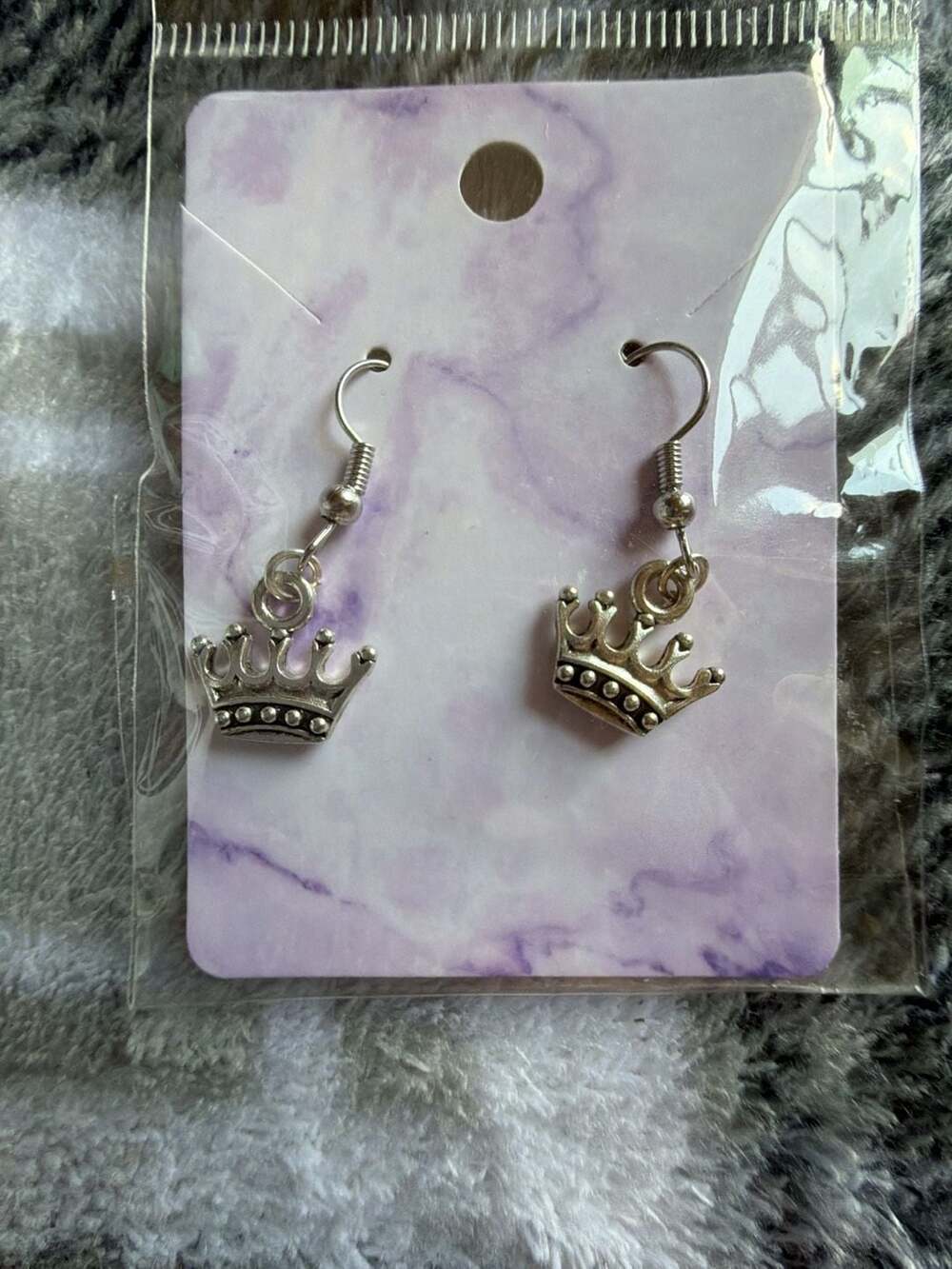 Silver-Tone Crown Dangle Hook Earrings